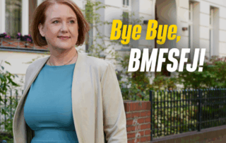 Portrait von Lisa Paus. Darauf die Headline: Bye Bye, BMFSFJ!